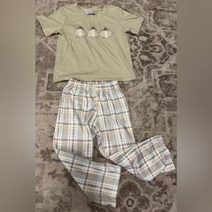 Pumpkin shirt with plaid pants boutique set